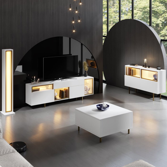 Hanah Home Soporte para TV Blanco y Dorado con Iluminación